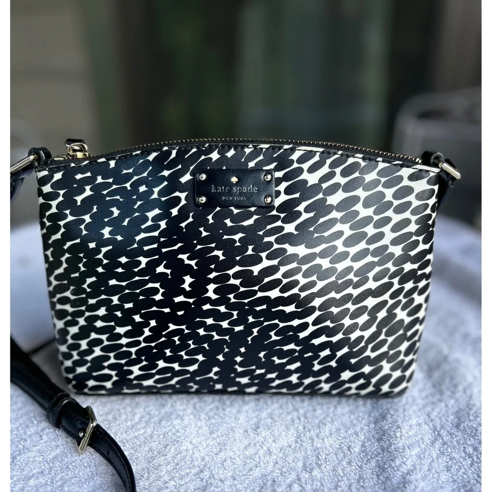 Kate Spade NY Grove Street Millie Crossbody Bag Splodge Dot Black Cream Leather